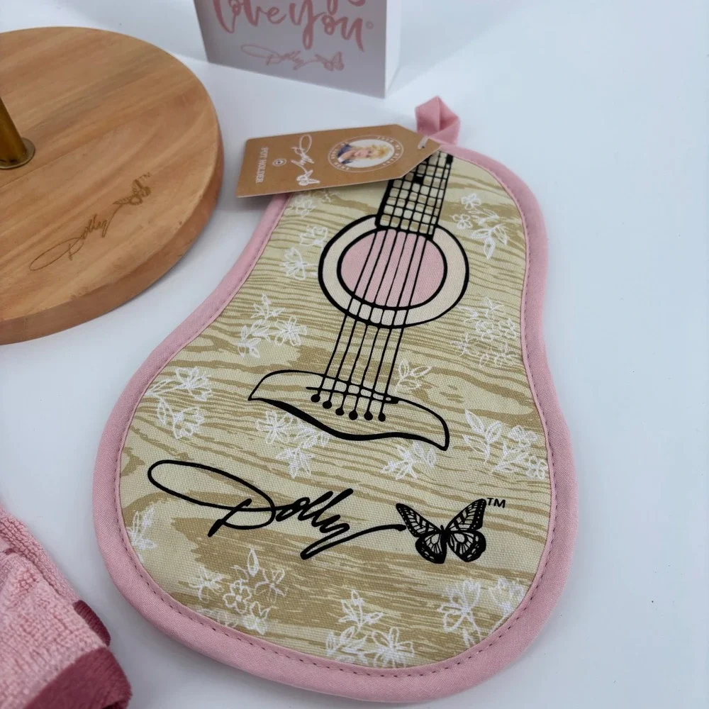 Dolly Parton Kitchen Country Farmhouse Decor Set 5pc Pink Gold Butterfly NWT New